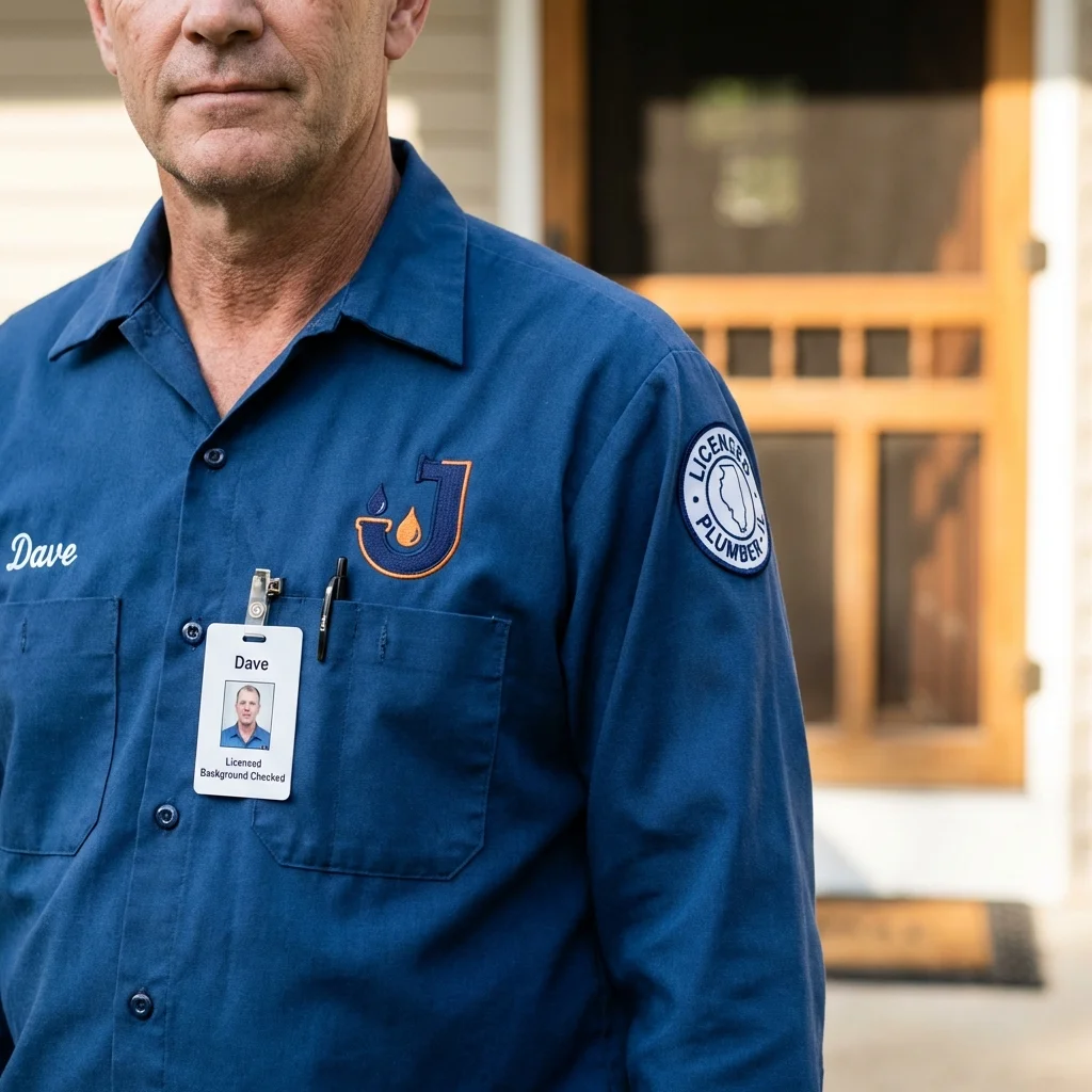 Licensed plumber showing ID badge in Marquette, MI