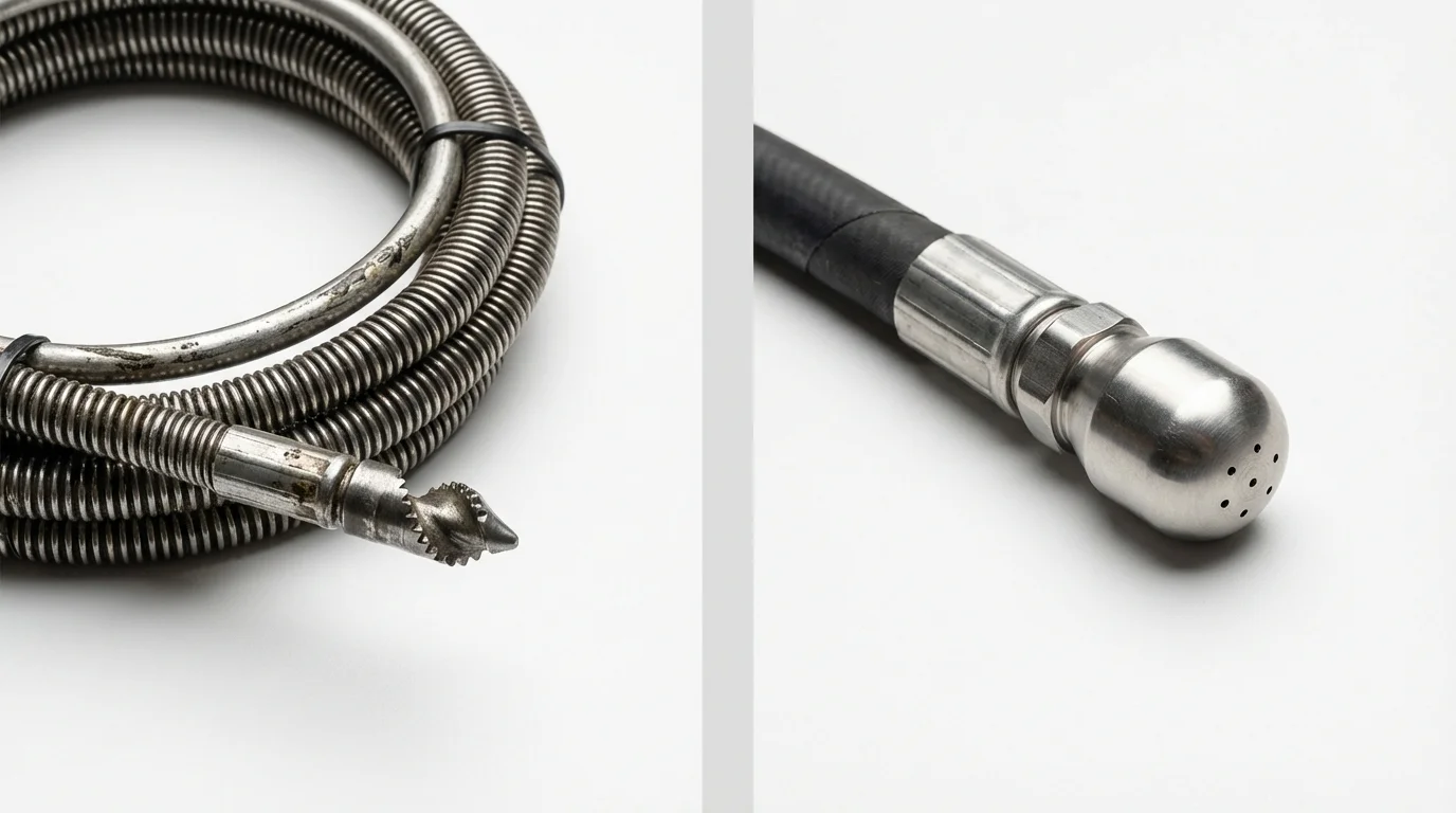 Drain snake cable and hydro jetting nozzle used for drain cleaning in Marquette, MI