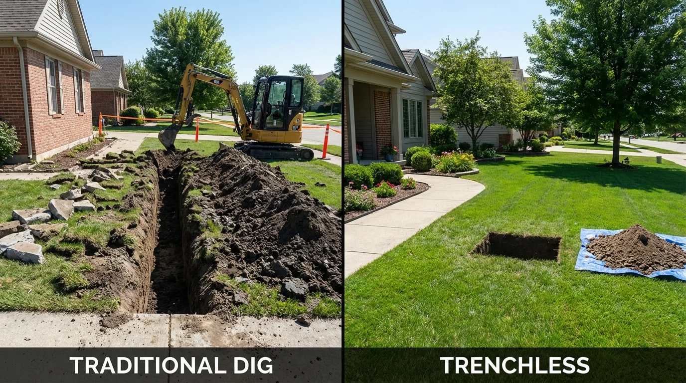 Trenchless sewer repair with minimal yard damage versus traditional excavation in Marquette, MI
